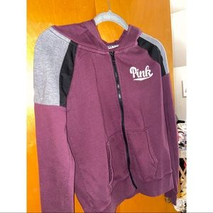 Pink hoodie Burgundy grey and black shoulders.